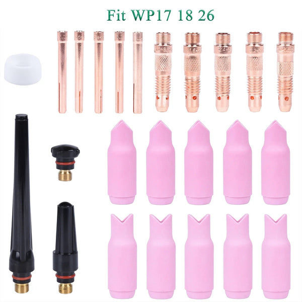 24Pcs TIG Welding Torch Inside Outside Angle Gas Lens For WP17 WP18 WP26 TIG Back Cap Collet Bodies Spares Kit Accessories TA-K157